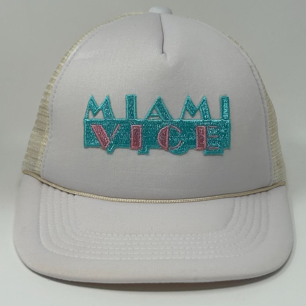 Vintage 80s Miami Vice Trucker Hat Baseball Cap White Television Show Snapback
